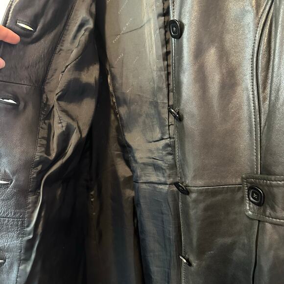 Preston & York Vintage Lamb Skin Leather Button Down Jacket Size S Black Moto - Picture 9 of 12